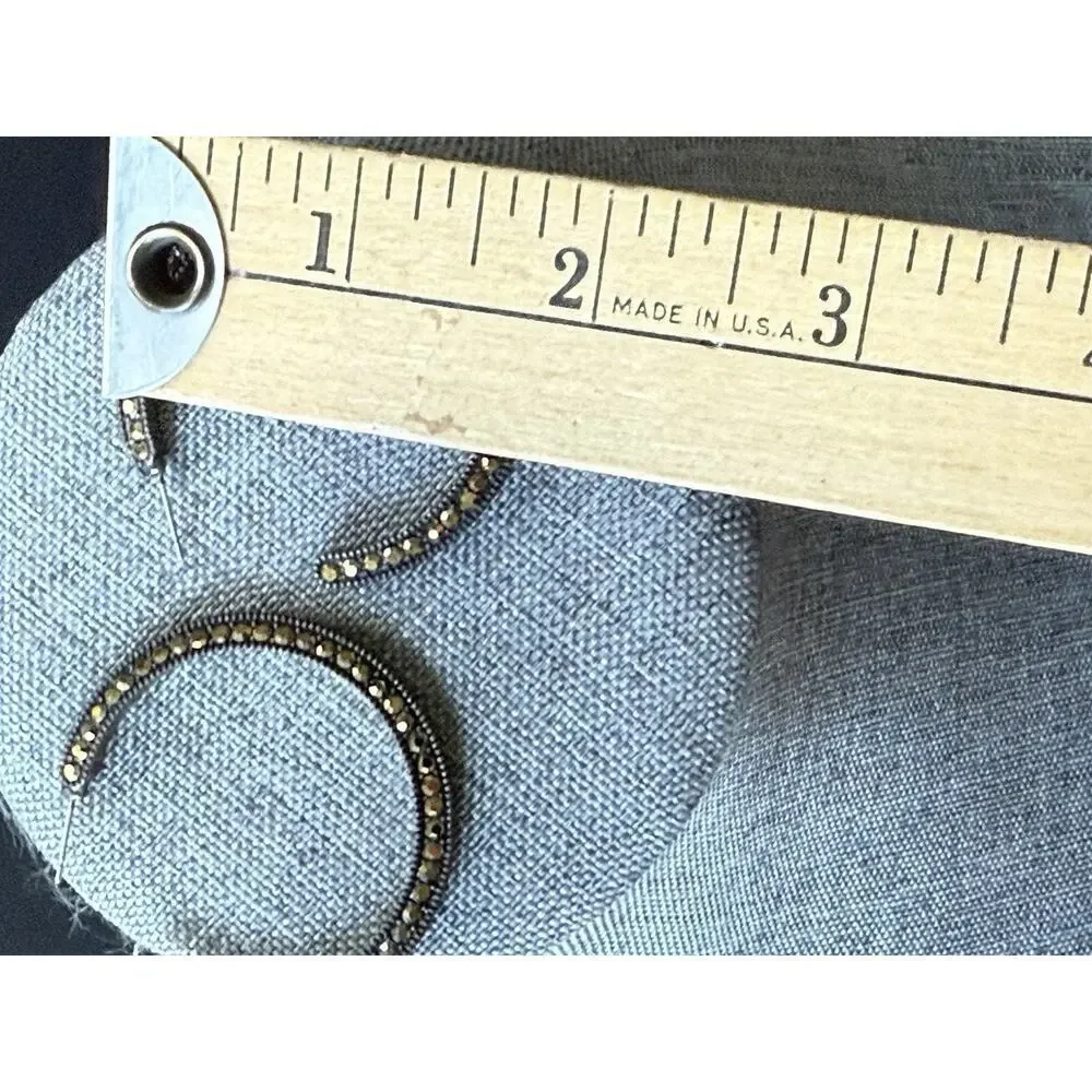 Metal Stud Hoop Earrings Rhinestones Crystal Bead Metallic Gold Tone Pierced